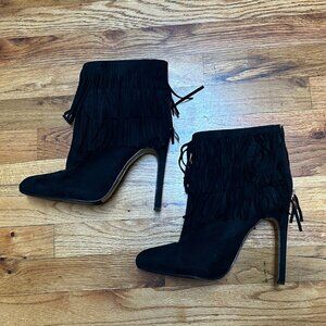 Newpport Black Fringe Heeled Booties
